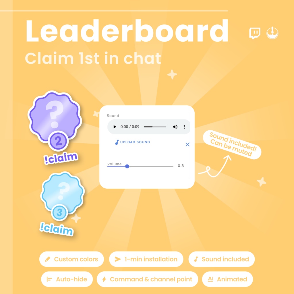 Leaderboard Twitch widget: Interactive Stream Overlay for first in chat (Digital Download)