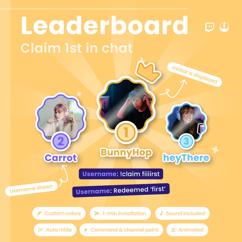 Leaderboard Twitch widget: Interactive Stream Overlay for first in chat (Digital Download)