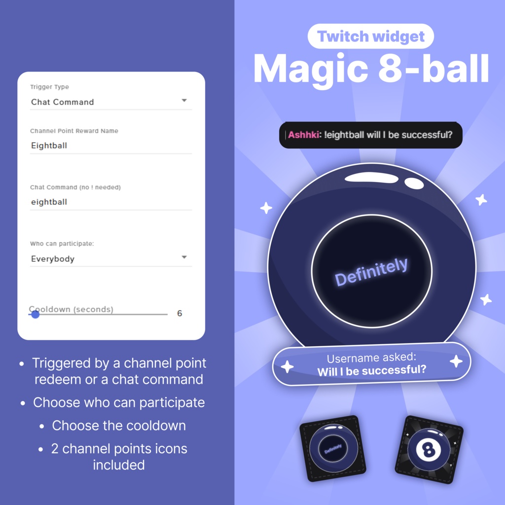 Interactive Magic 8 Ball Twitch Widget Game: Animated VTuber Streaming Overlay (Digital Download)