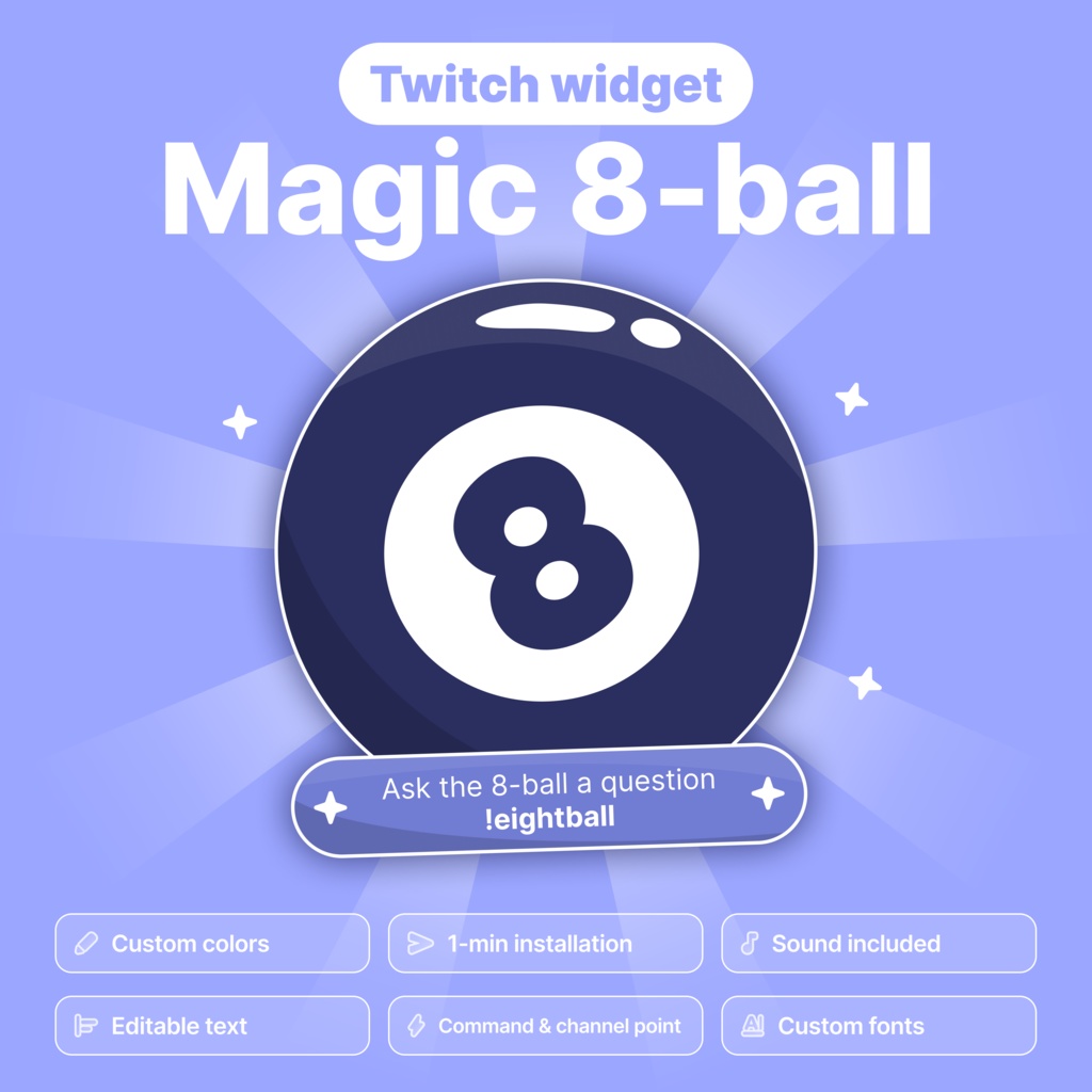 Interactive Magic 8 Ball Twitch Widget Game: Animated VTuber Streaming Overlay (Digital Download)