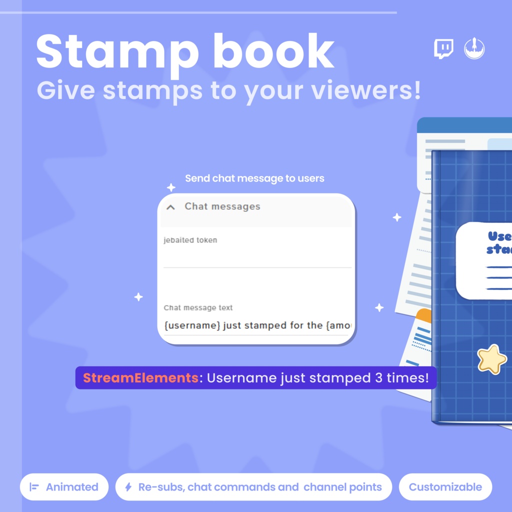 Animated Twitch Stamp Book Widget: Viewer Rewards, Channel Points, Daily Check-in (Digital Download)