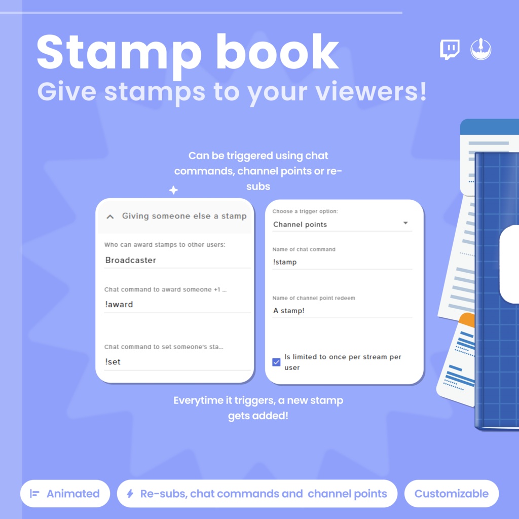 Animated Twitch Stamp Book Widget: Viewer Rewards, Channel Points, Daily Check-in (Digital Download)