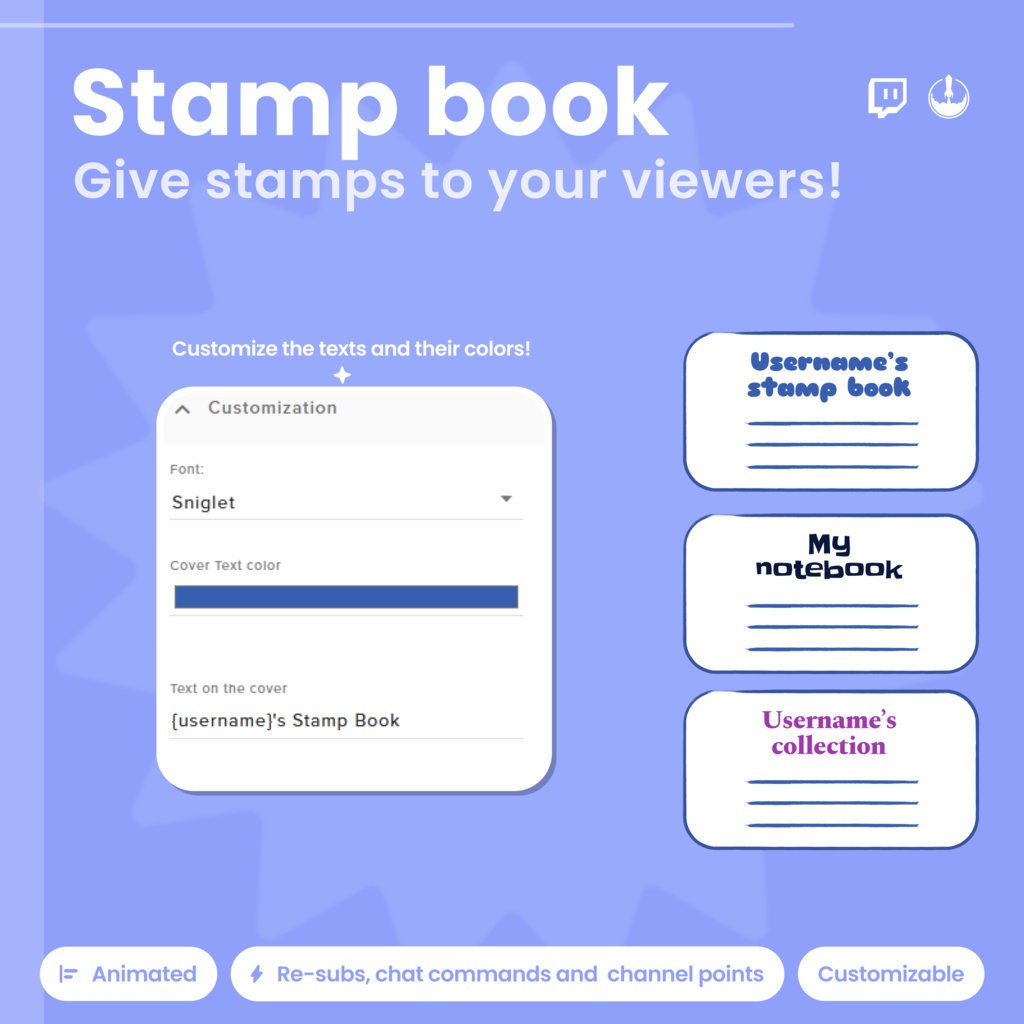 Animated Twitch Stamp Book Widget: Viewer Rewards, Channel Points, Daily Check-in (Digital Download)