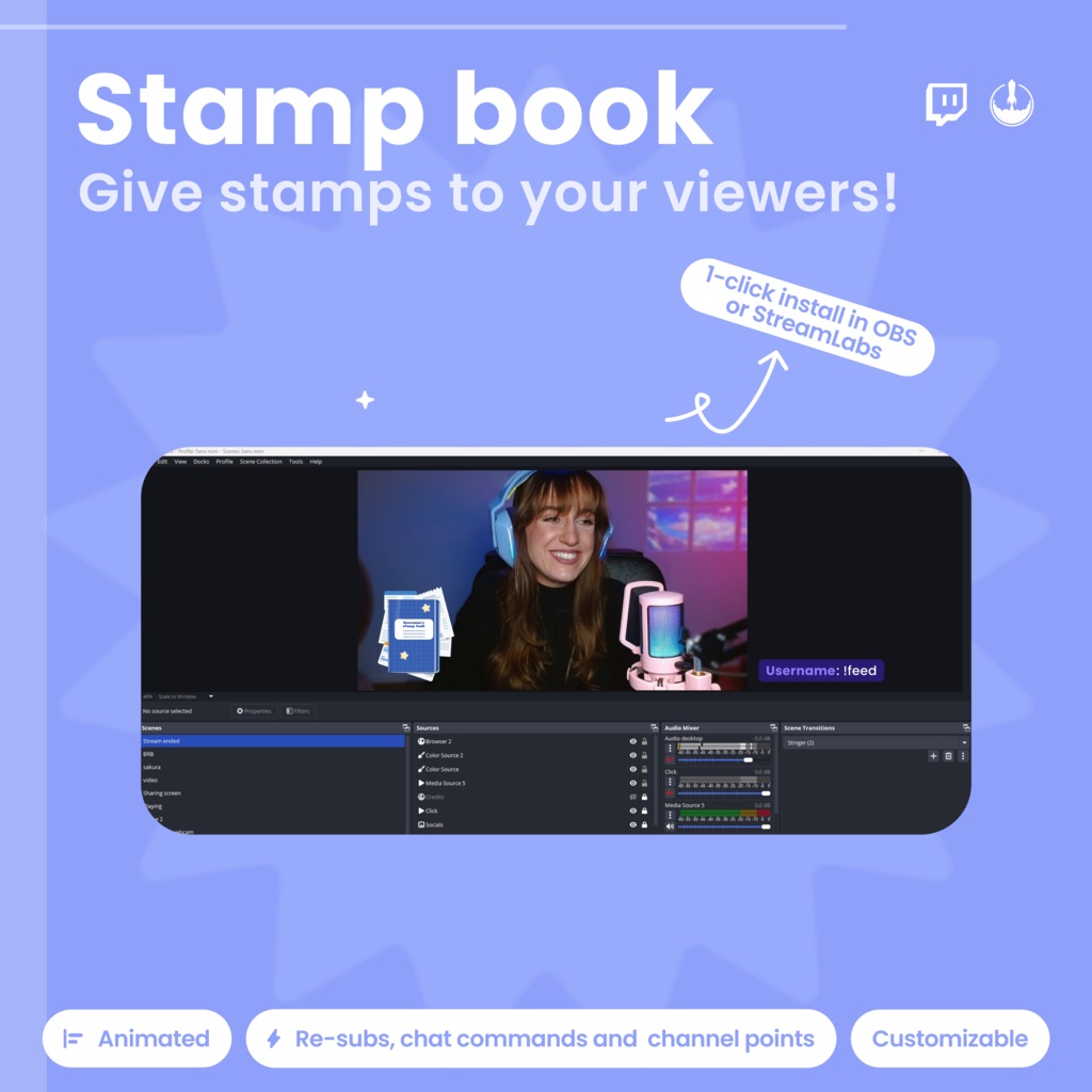 Animated Twitch Stamp Book Widget: Viewer Rewards, Channel Points, Daily Check-in (Digital Download)