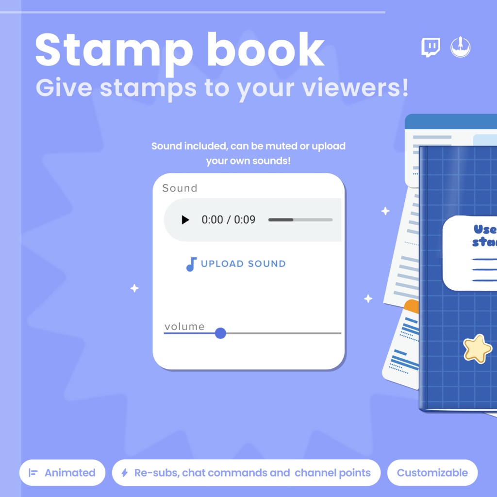 Animated Twitch Stamp Book Widget: Viewer Rewards, Channel Points, Daily Check-in (Digital Download)