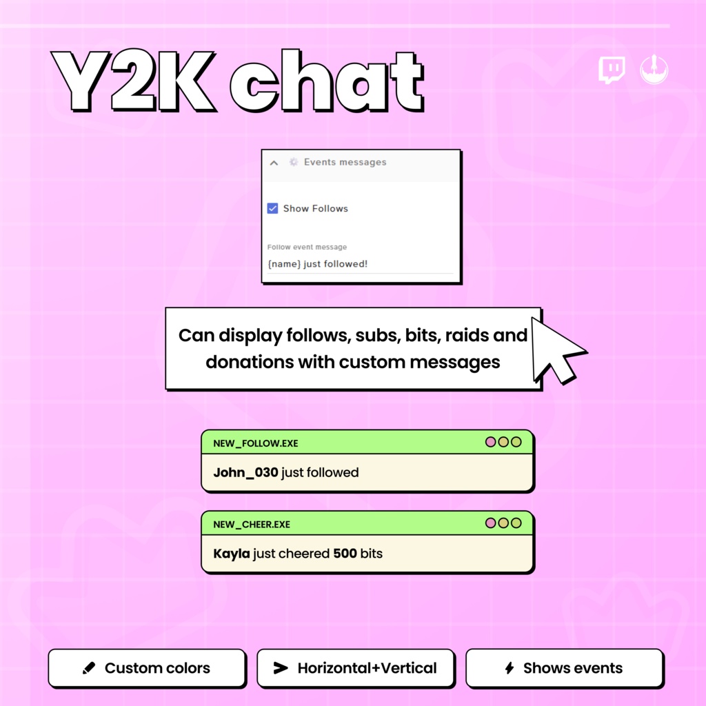 Y2K Retro Twitch Chat Overlay Widget: Animated Stream Overlay (Digital Download)