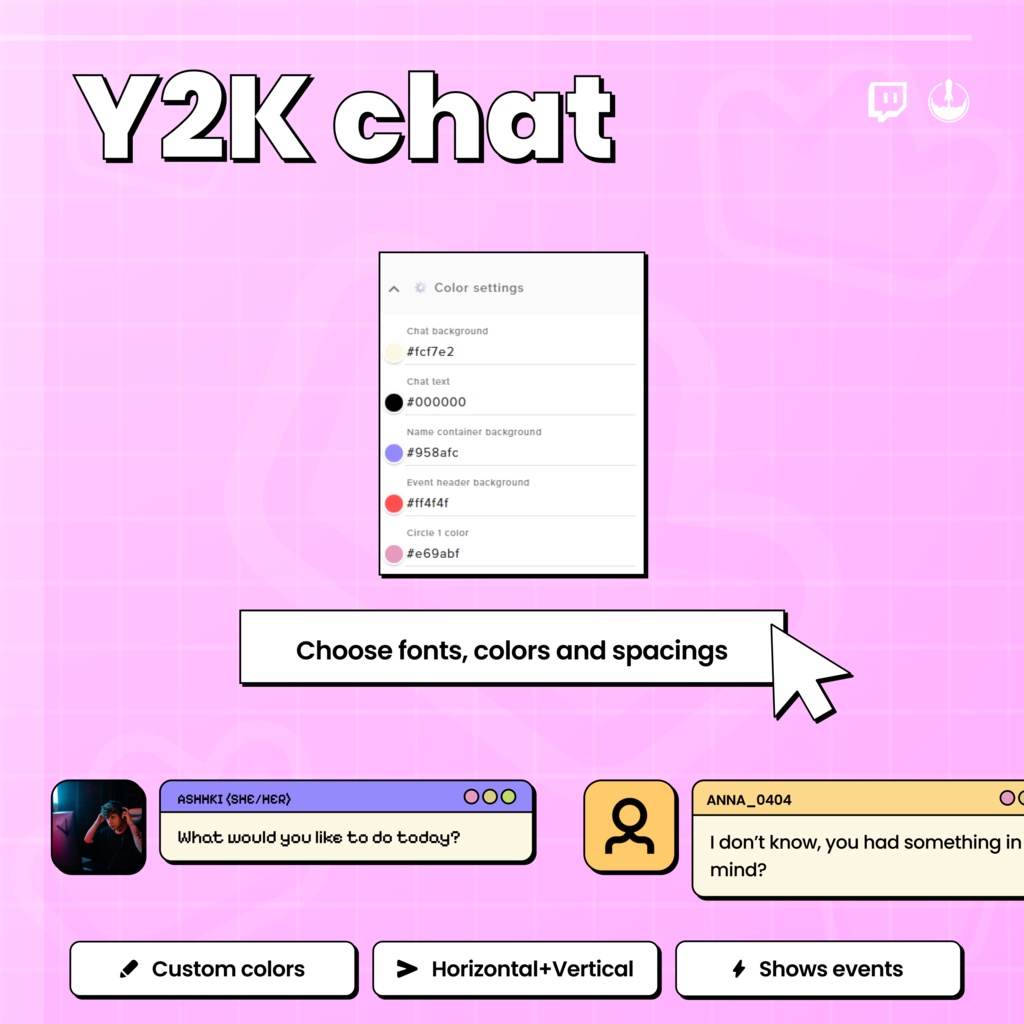 Y2K Retro Twitch Chat Overlay Widget: Animated Stream Overlay (Digital Download)