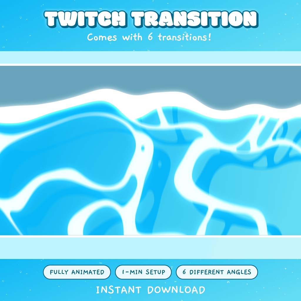 6 Animated Blue Wave Twitch Transition Pack: Streaming Assets ( Digital Download)