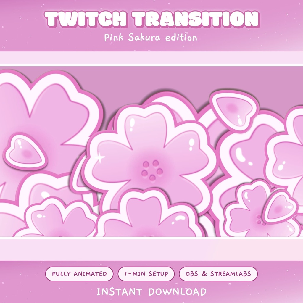 Pink Sakura Animated Stream Transition For Twitch, YouTube, Kick: Cozy Flower Overlay (Digital Download)