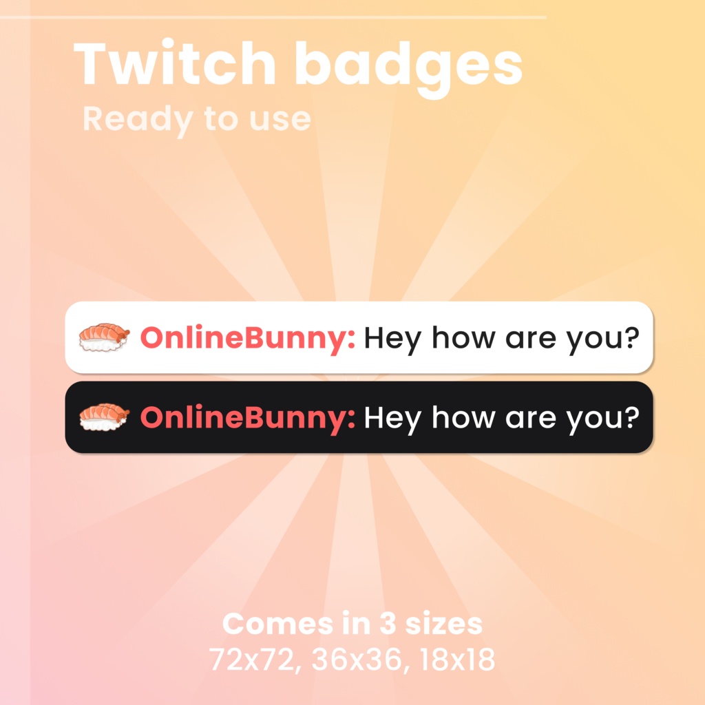 9 Sushi Twitch Sub & Bit Badges for Twitch/Youtube/Discord (Digital Download)