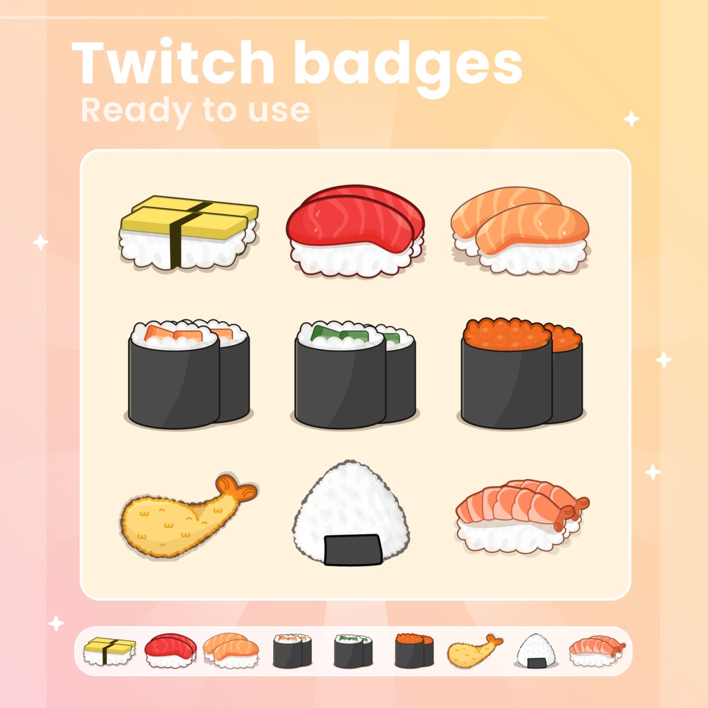 9 Sushi Twitch Sub & Bit Badges for Twitch/Youtube/Discord (Digital Download)