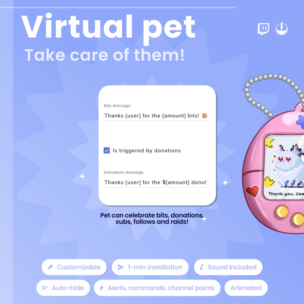 Animated Pixel Art Twitch Cat Pet Widget: Twitch Stream Overlay (Digital Download)