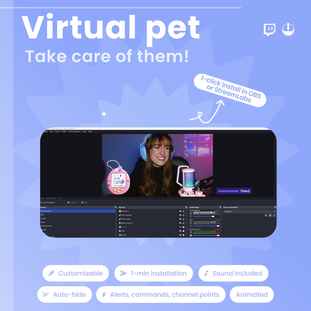 Animated Pixel Art Twitch Cat Pet Widget: Twitch Stream Overlay (Digital Download)