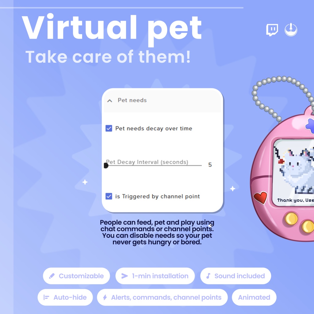 Animated Pixel Art Twitch Cat Pet Widget: Twitch Stream Overlay (Digital Download)