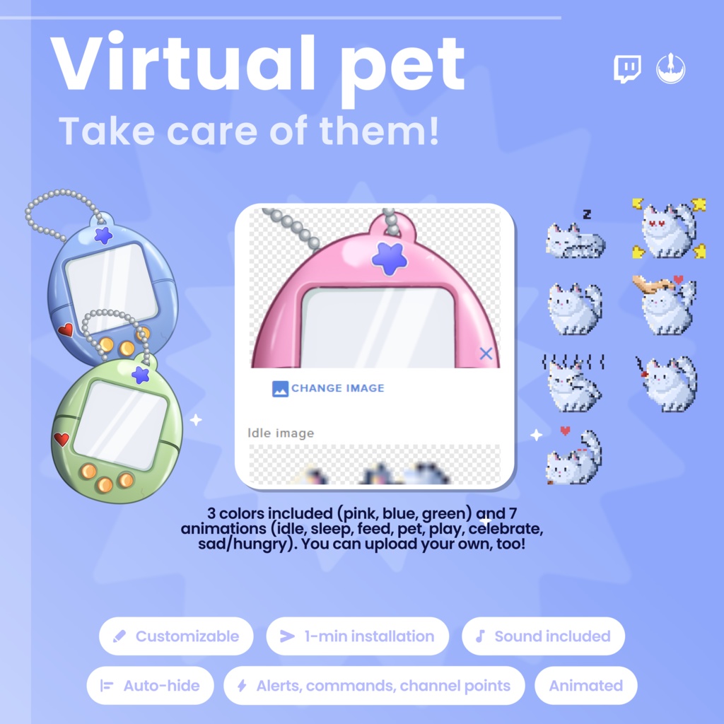 Animated Pixel Art Twitch Cat Pet Widget: Twitch Stream Overlay (Digital Download)