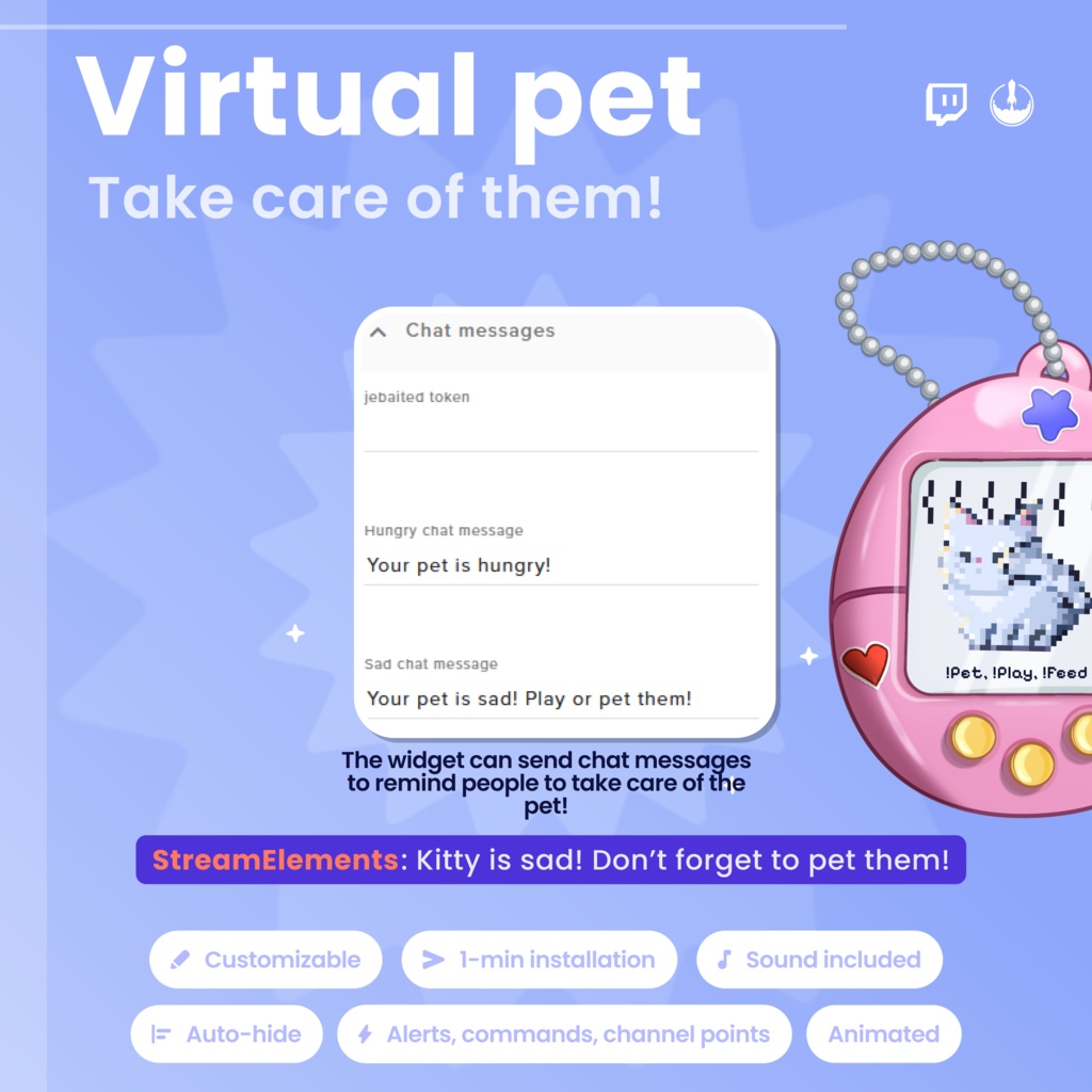 Animated Pixel Art Twitch Cat Pet Widget: Twitch Stream Overlay (Digital Download)