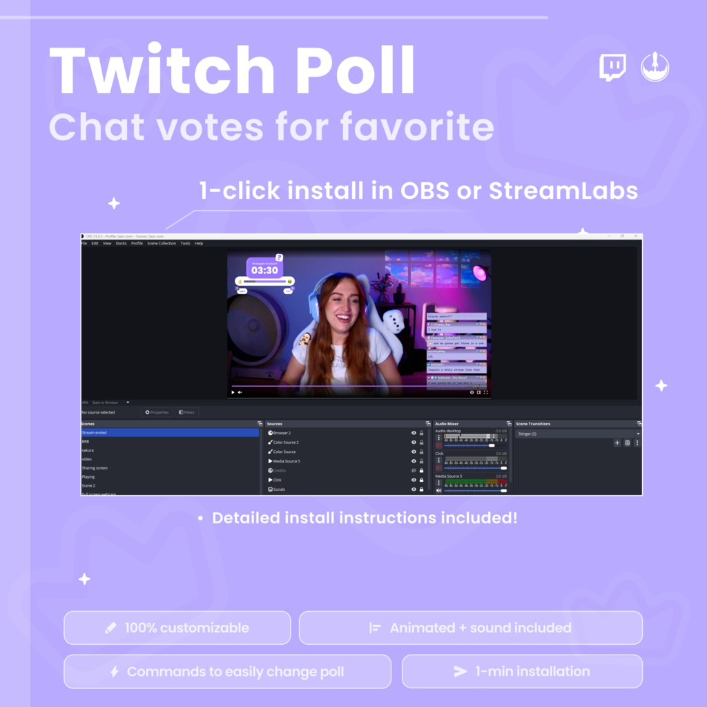 Interactive Twitch Poll Widget | Chat Voting Overlay | Animated Emoji Poll Timer for Streamers | Q&A