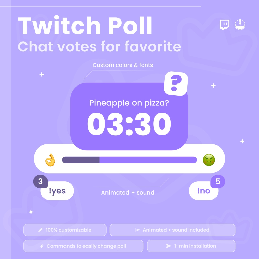 Interactive Twitch Poll Widget | Chat Voting Overlay | Animated Emoji Poll Timer for Streamers | Q&A