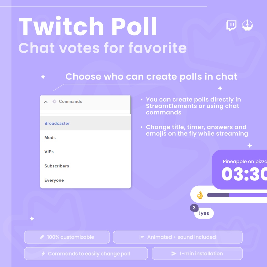 Interactive Twitch Poll Widget | Chat Voting Overlay | Animated Emoji Poll Timer for Streamers | Q&A