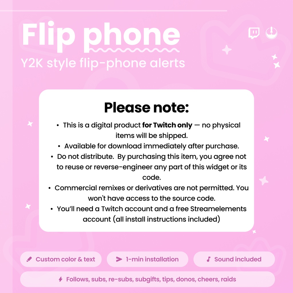 Customizable Retro Flip Phone Twitch Alerts Overlay | Follows, subs, re-subs, subgifts, tips, cheers, raids