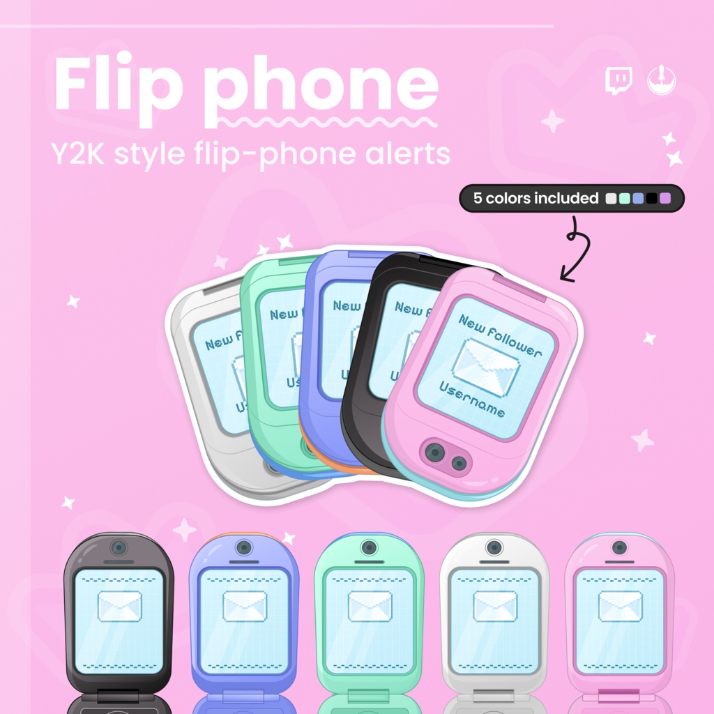 Customizable Retro Flip Phone Twitch Alerts Overlay | Follows, subs, re-subs, subgifts, tips, cheers, raids