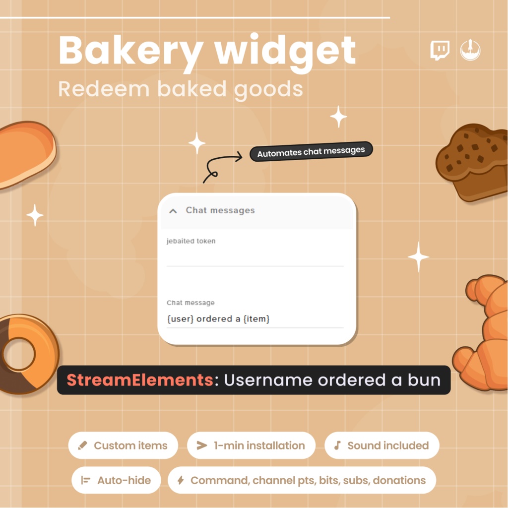 Interactive Bakery oven Twitch Overlay - Customizable Animated Bread Stream Widget - Cafe VTuber (Digital Download)