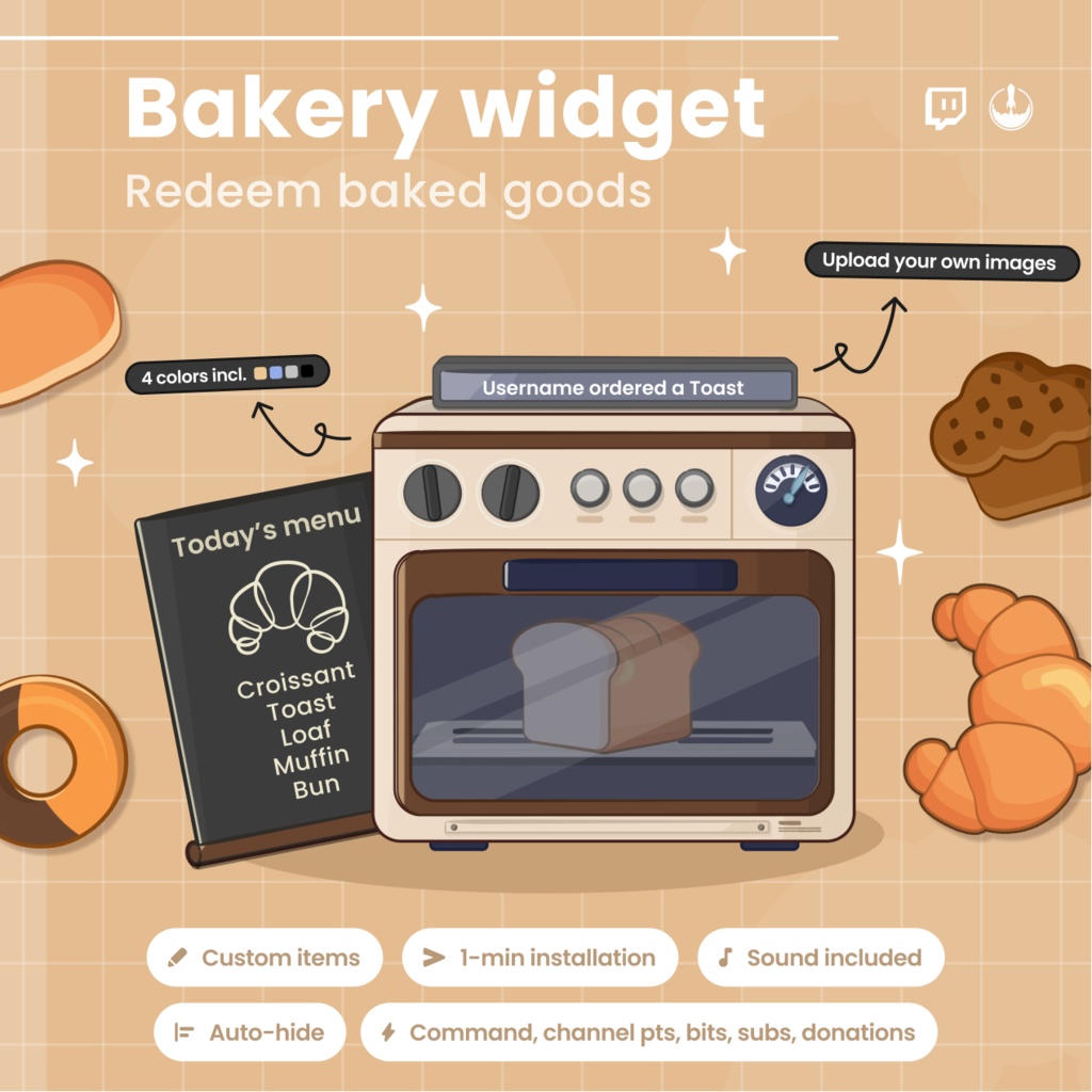 Interactive Bakery oven Twitch Overlay - Customizable Animated Bread Stream Widget - Cafe VTuber (Digital Download)