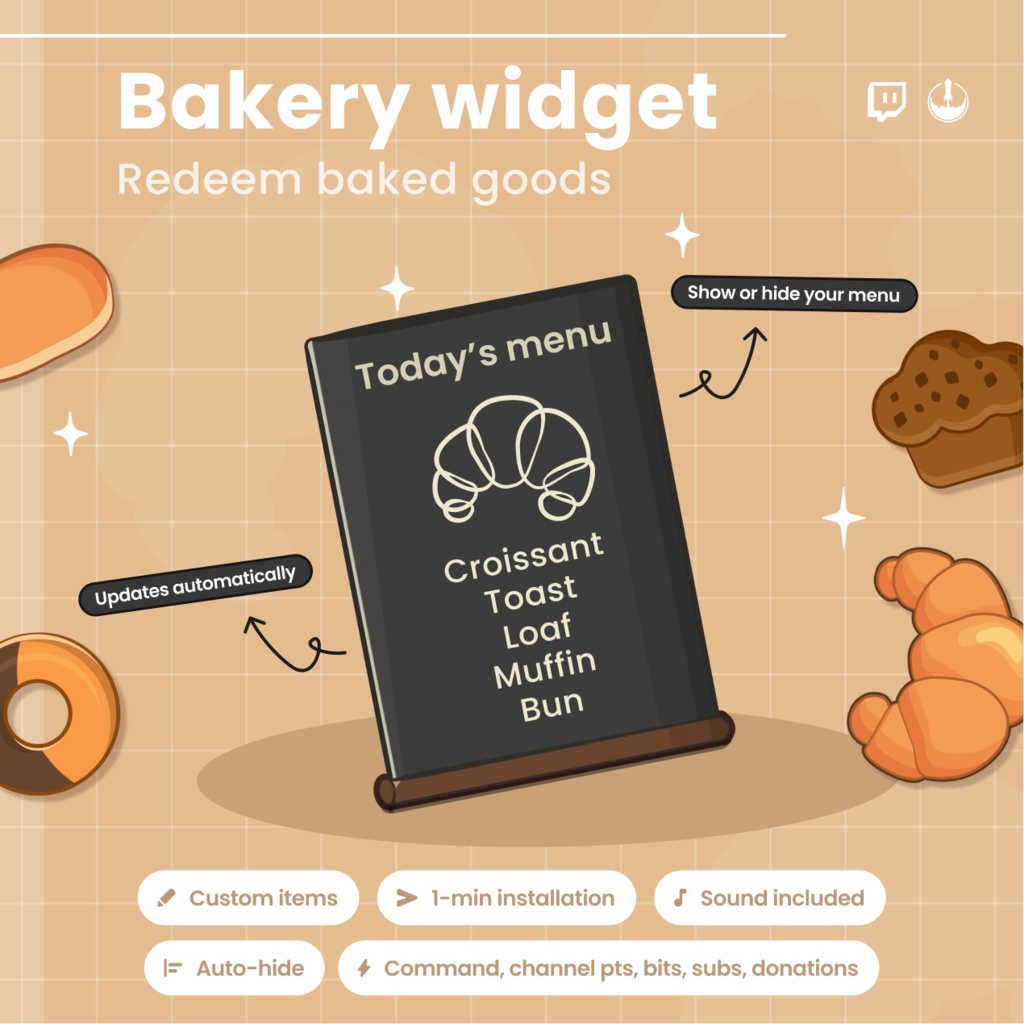 Interactive Bakery oven Twitch Overlay - Customizable Animated Bread Stream Widget - Cafe VTuber (Digital Download)