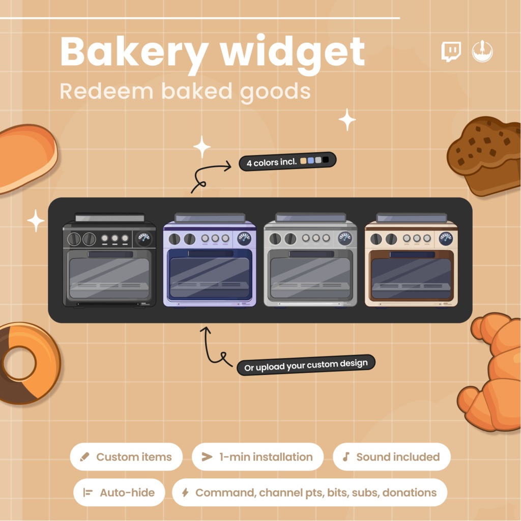 Interactive Bakery oven Twitch Overlay - Customizable Animated Bread Stream Widget - Cafe VTuber (Digital Download)