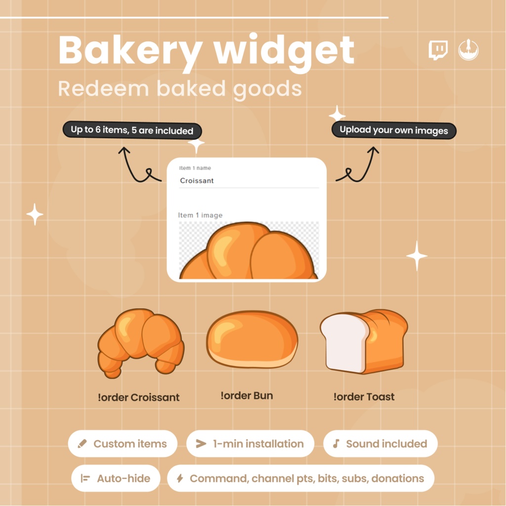 Interactive Bakery oven Twitch Overlay - Customizable Animated Bread Stream Widget - Cafe VTuber (Digital Download)