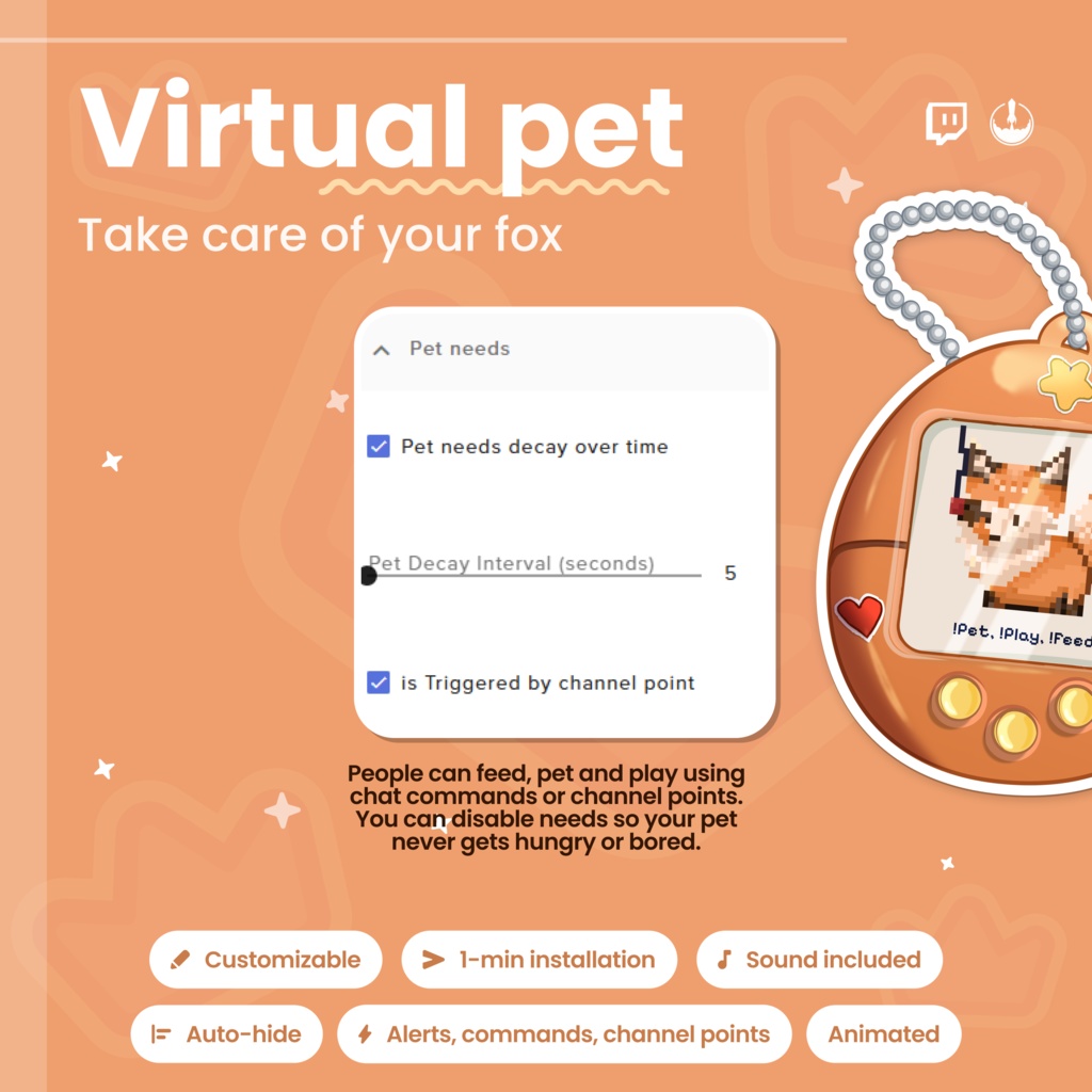 Animated Pixel Art Twitch Fox Pet Widget: Twitch Stream Overlay