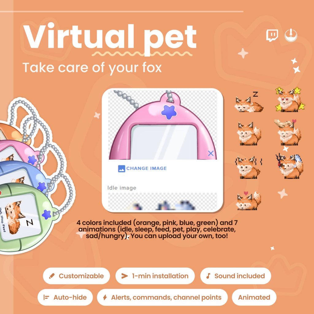 Animated Pixel Art Twitch Fox Pet Widget: Twitch Stream Overlay