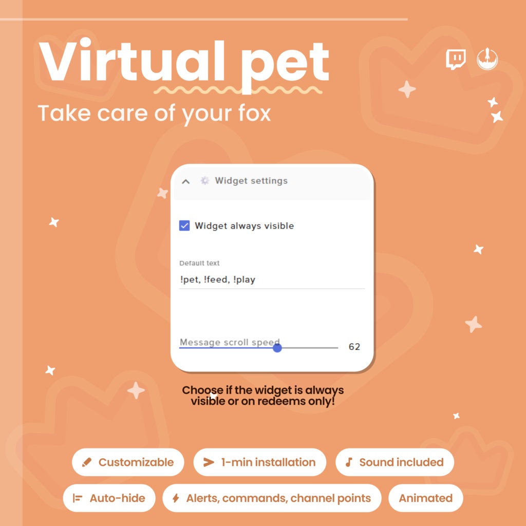 Animated Pixel Art Twitch Fox Pet Widget: Twitch Stream Overlay