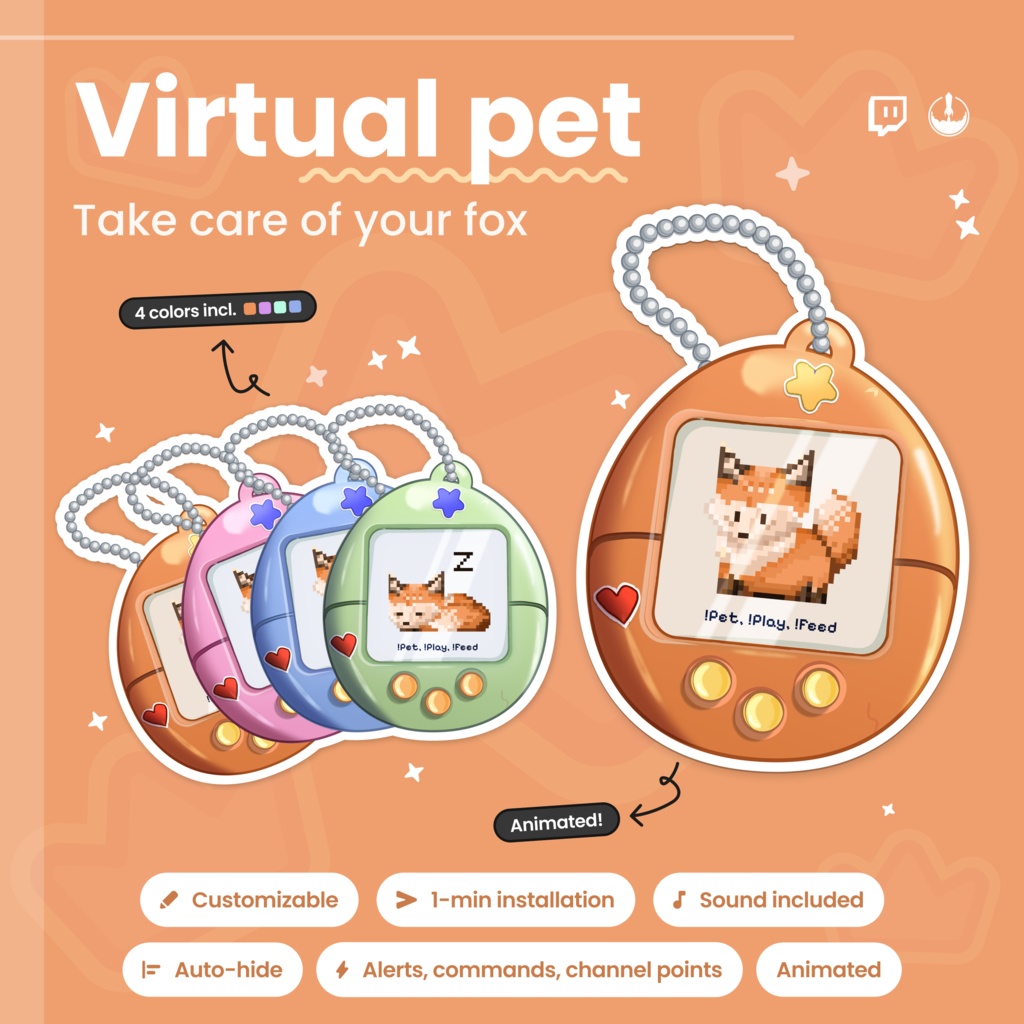 Animated Pixel Art Twitch Fox Pet Widget: Twitch Stream Overlay