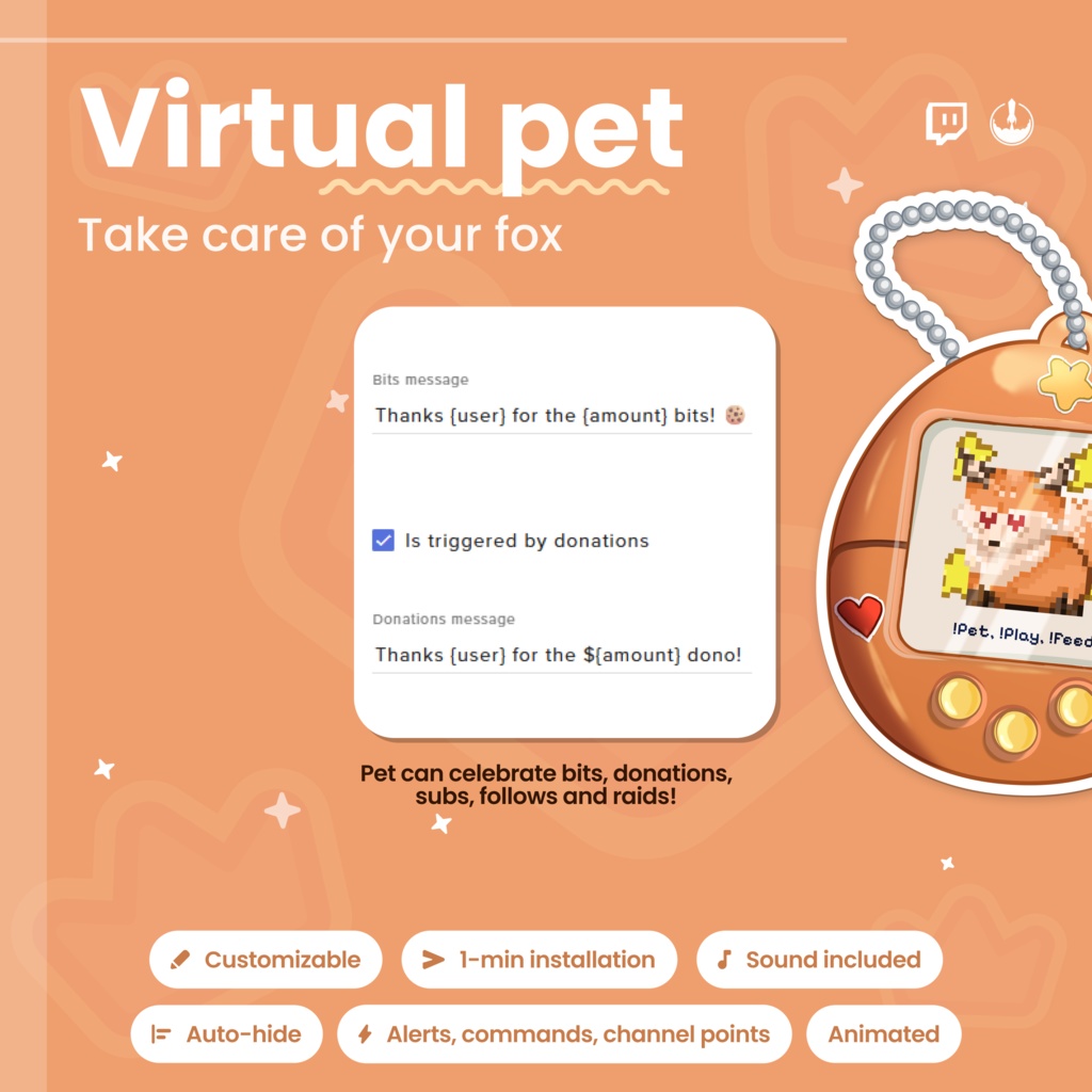 Animated Pixel Art Twitch Fox Pet Widget: Twitch Stream Overlay