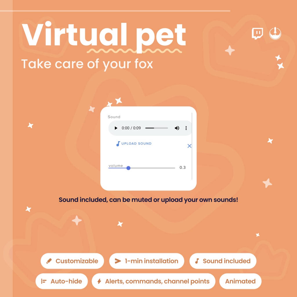 Animated Pixel Art Twitch Fox Pet Widget: Twitch Stream Overlay
