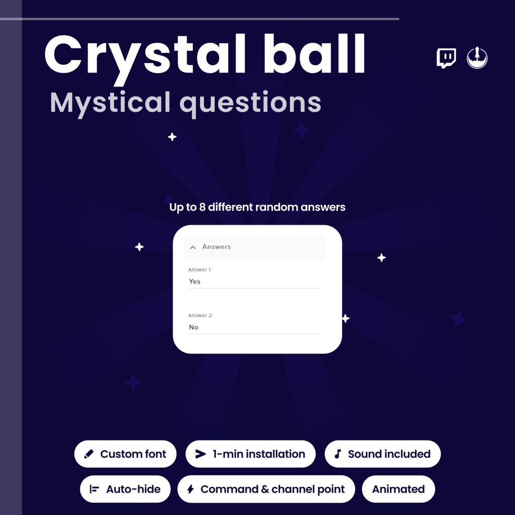 Interactive Twitch Crystal Ball Widget Magic: Fortune reader, Witch VTuber Animated Stream Overlay