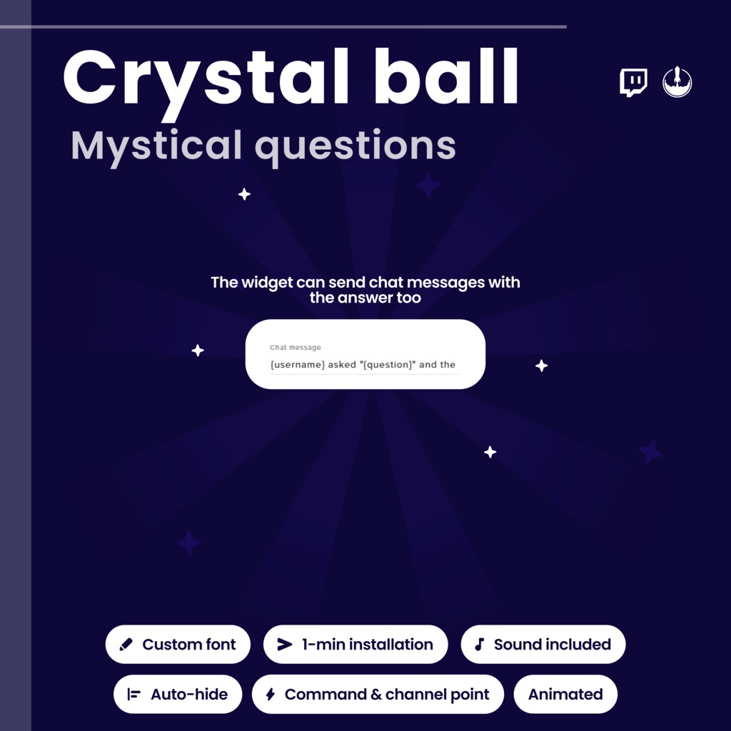 Interactive Twitch Crystal Ball Widget Magic: Fortune reader, Witch VTuber Animated Stream Overlay