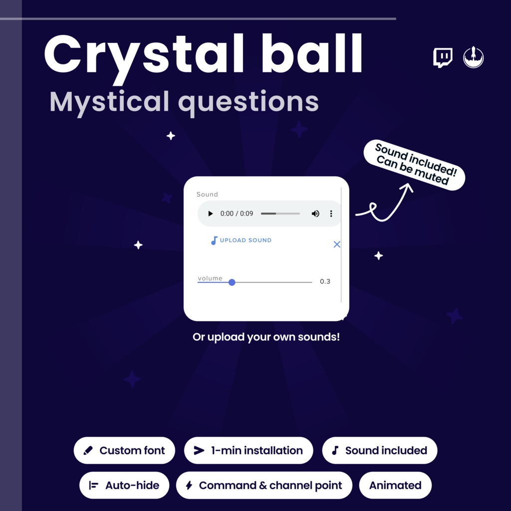 Interactive Twitch Crystal Ball Widget Magic: Fortune reader, Witch VTuber Animated Stream Overlay