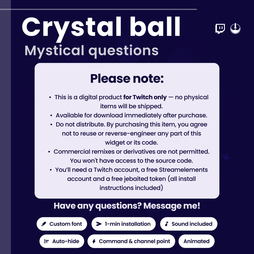 Interactive Twitch Crystal Ball Widget Magic: Fortune reader, Witch VTuber Animated Stream Overlay