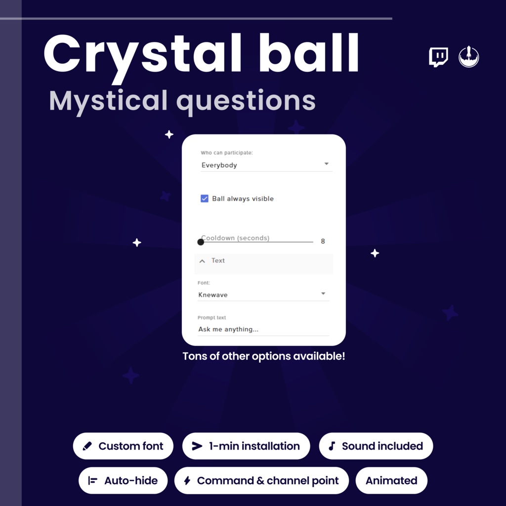 Interactive Twitch Crystal Ball Widget Magic: Fortune reader, Witch VTuber Animated Stream Overlay