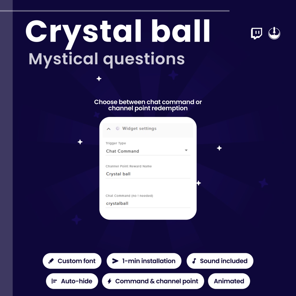 Interactive Twitch Crystal Ball Widget Magic: Fortune reader, Witch VTuber Animated Stream Overlay