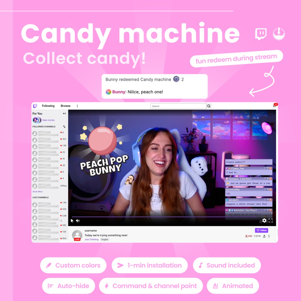 Animated Twitch Customizable Pink Candy Gacha Widget: Customizable Gacha Channel Reward