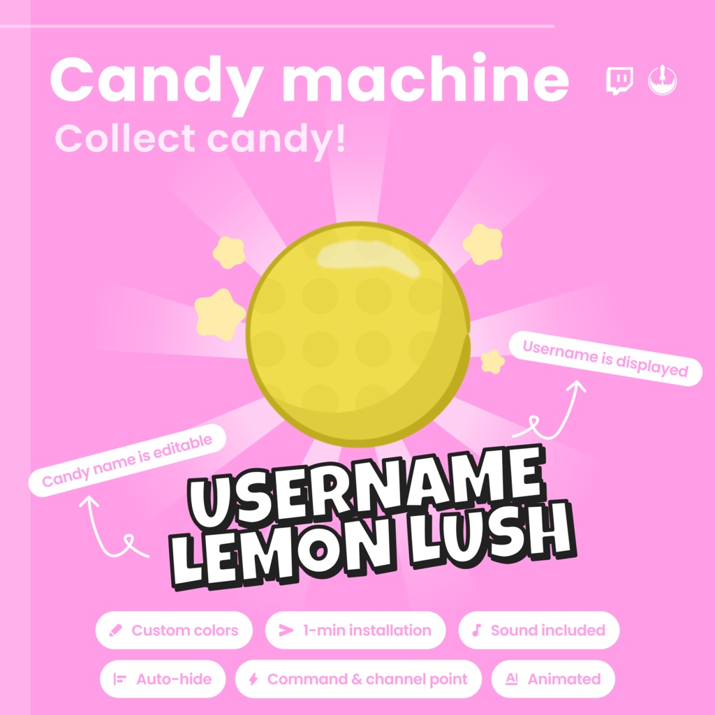 Animated Twitch Customizable Pink Candy Gacha Widget: Customizable Gacha Channel Reward