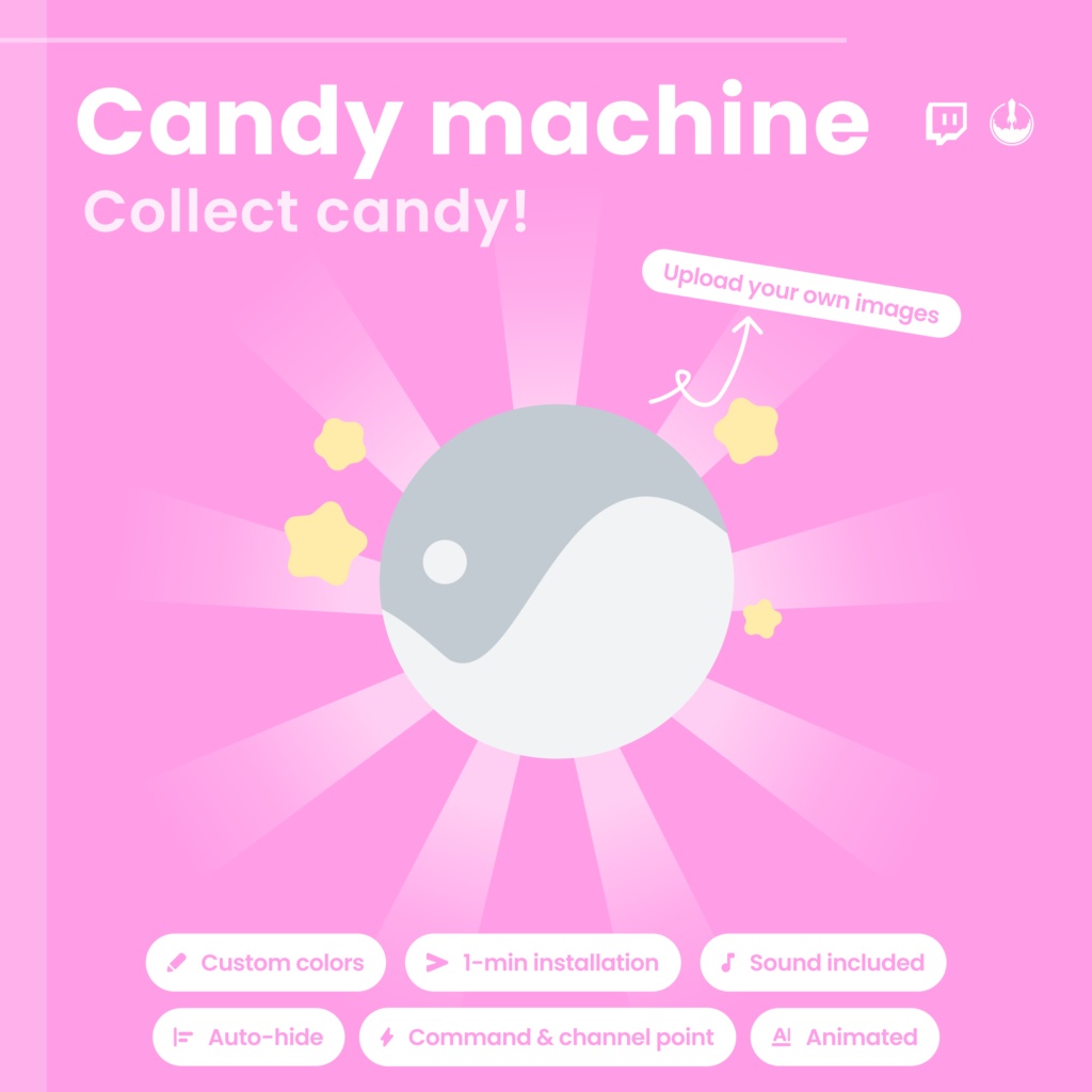 Animated Twitch Customizable Pink Candy Gacha Widget: Customizable Gacha Channel Reward