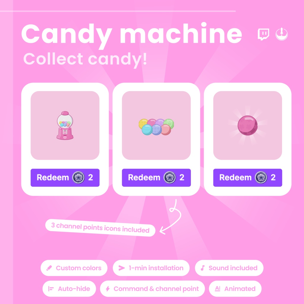 Animated Twitch Customizable Pink Candy Gacha Widget: Customizable Gacha Channel Reward