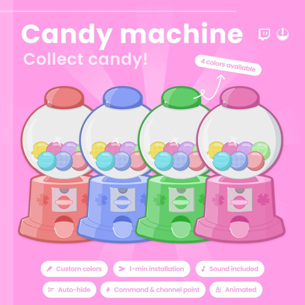 Animated Twitch Customizable Pink Candy Gacha Widget: Customizable Gacha Channel Reward