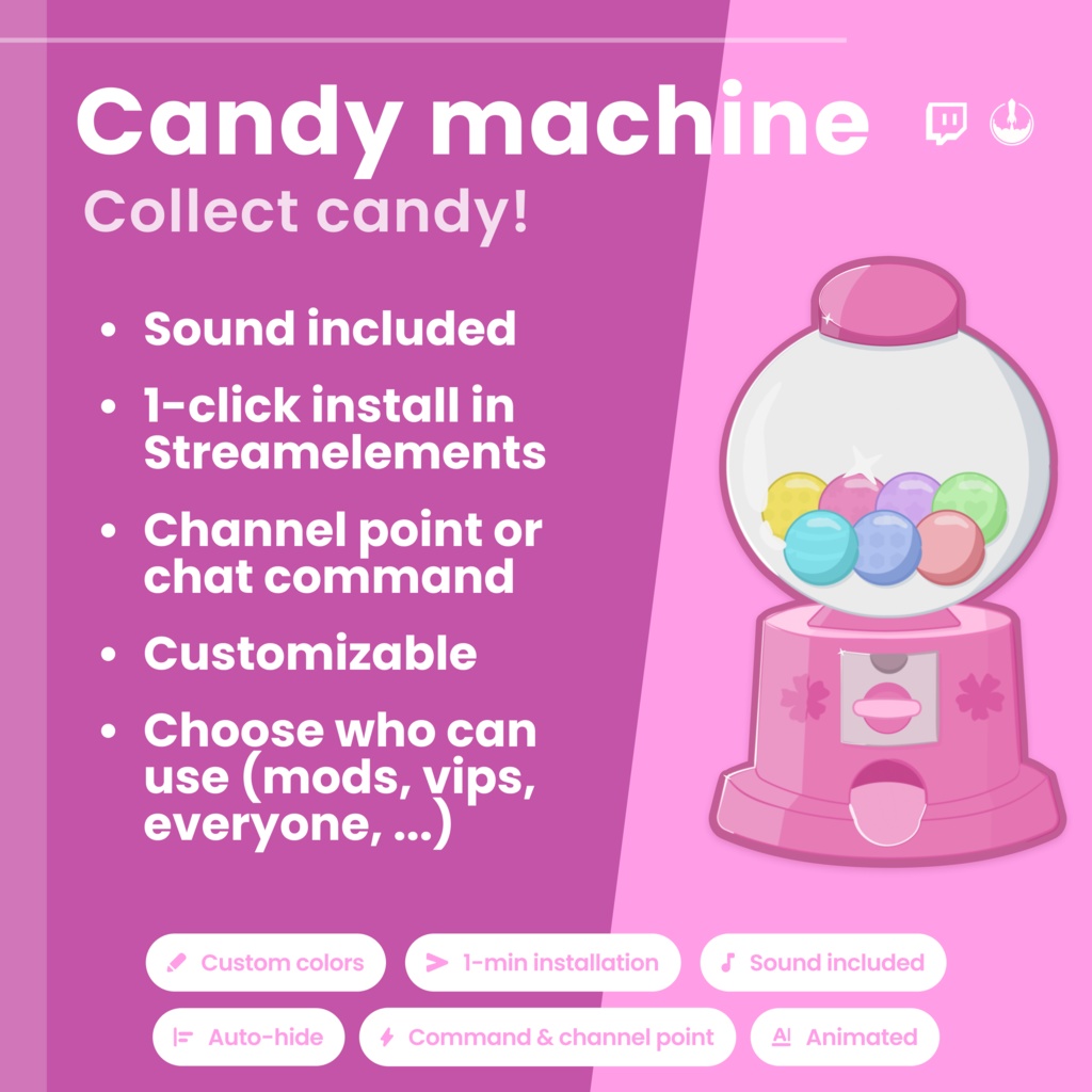 Animated Twitch Customizable Pink Candy Gacha Widget: Customizable Gacha Channel Reward