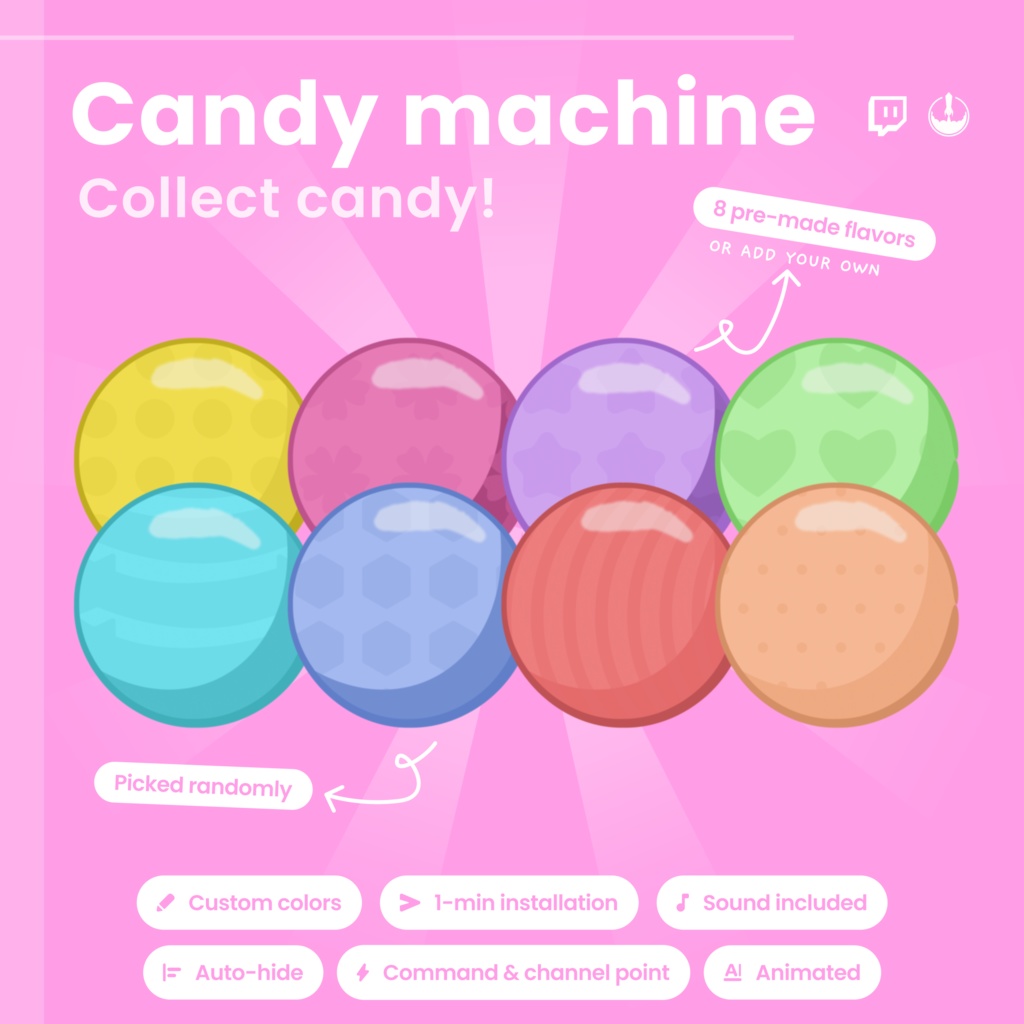 Animated Twitch Customizable Pink Candy Gacha Widget: Customizable Gacha Channel Reward