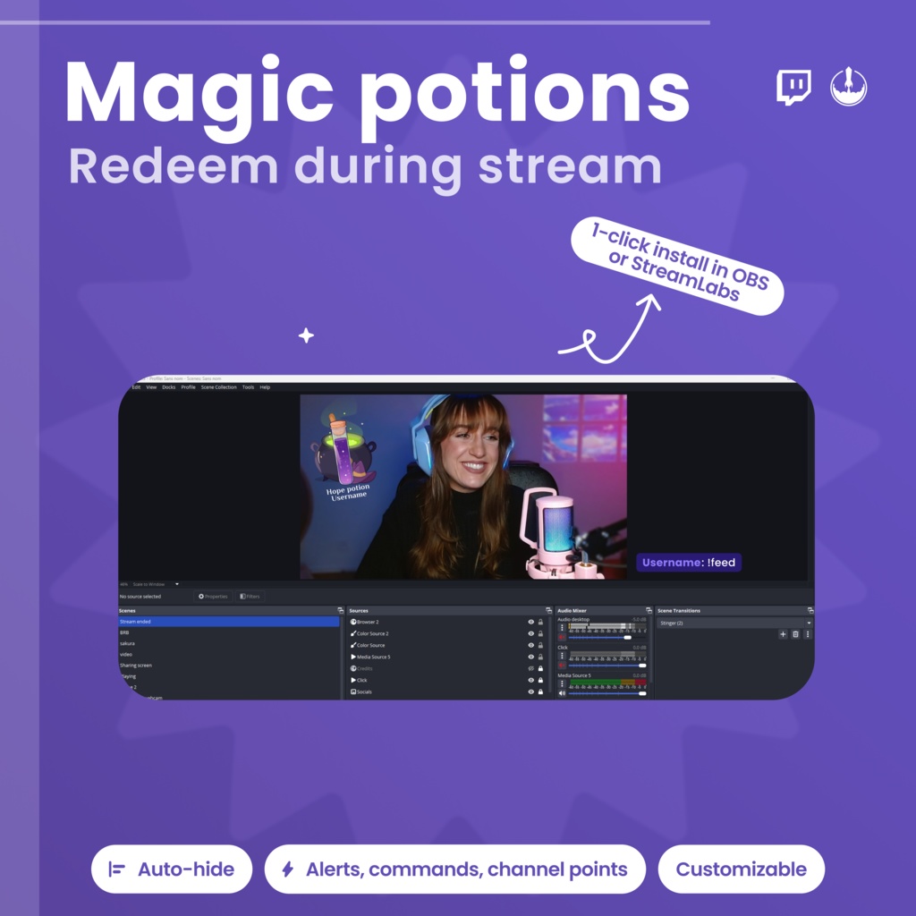 Halloween Twitch Potion Widget, Interactive Cauldron Widget: VTuber Asset Animated Stream Overlay (Instant Download)